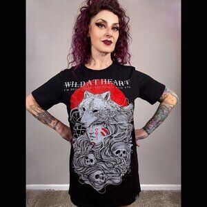 KillStar NWOT Wild at Heart Wolf Tee Skulls Metal Goth Witch Indian Shaman M
